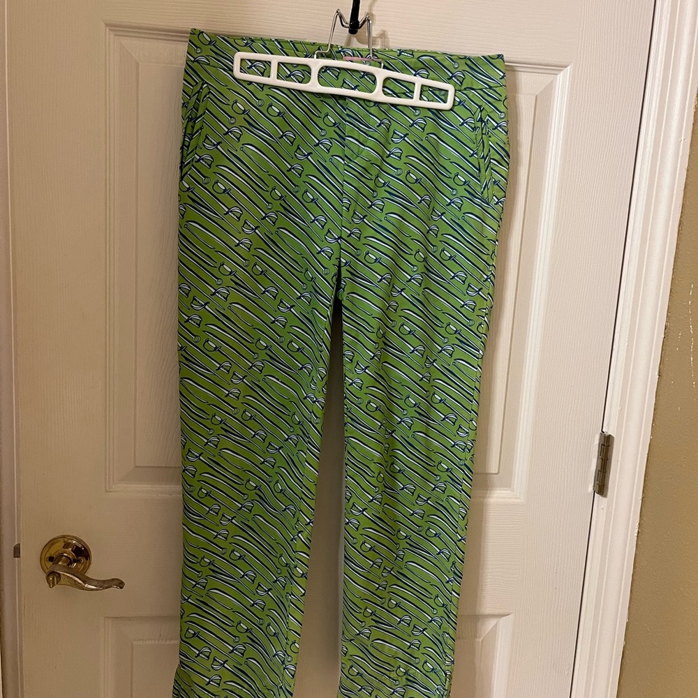 Lilly Pulitzer Cropped Green Equestrian Inspired Pants Slacks Size 4 Like New!
